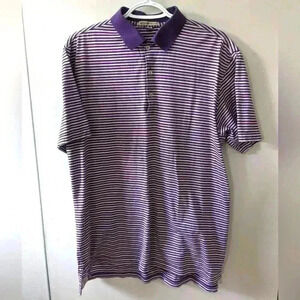 PETER MILLAR polo shirt for men size medium Purple and  White 100% cotton